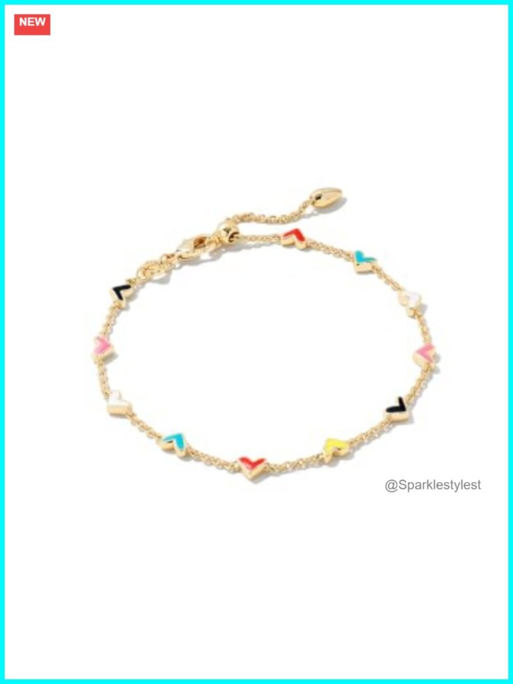 Gold Plated Brass Heart Chain Bracelet Adjustable with Extender
